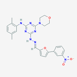 molecular formula C26H26N8O4 B400511 5-{3-Nitrophenyl}-2-furaldehyde [4-(2,5-dimethylanilino)-6-morpholin-4-yl-1,3,5-triazin-2-yl]hydrazone 