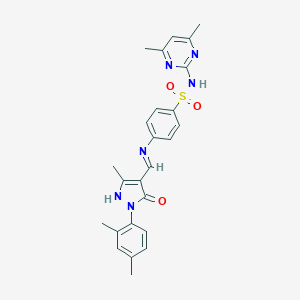 molecular formula C25H26N6O3S B400514 4-({[1-(2,4-dimethylphenyl)-3-methyl-5-oxo-1,5-dihydro-4H-pyrazol-4-ylidene]methyl}amino)-N-(4,6-dimethyl-2-pyrimidinyl)benzenesulfonamide 