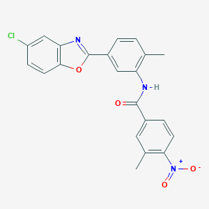 molecular formula C22H16ClN3O4 B400520 N-(5-(5-Chlorobenzo[d]oxazol-2-yl)-2-methylphenyl)-3-methyl-4-nitrobenzamide CAS No. 400740-94-5