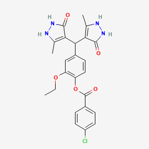 molecular formula C24H23ClN4O5 B4005213 4-[bis(5-hydroxy-3-methyl-1H-pyrazol-4-yl)methyl]-2-ethoxyphenyl 4-chlorobenzoate 