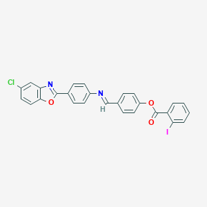 molecular formula C27H16ClIN2O3 B400534 4-({[4-(5-Chloro-1,3-benzoxazol-2-yl)phenyl]imino}methyl)phenyl 2-iodobenzoate 