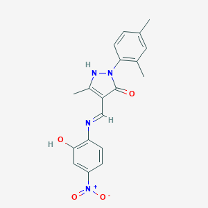 molecular formula C19H18N4O4 B400538 2-(2,4-dimethylphenyl)-4-({2-hydroxy-4-nitroanilino}methylene)-5-methyl-2,4-dihydro-3H-pyrazol-3-one 