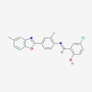 molecular formula C22H17ClN2O2 B400544 4-Chloro-2-({[2-methyl-4-(5-methyl-1,3-benzoxazol-2-yl)phenyl]imino}methyl)phenol 