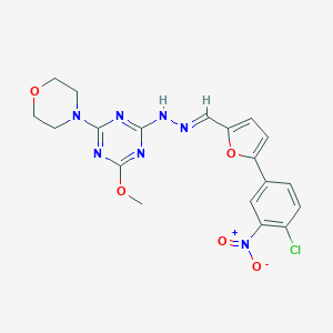 molecular formula C19H18ClN7O5 B400545 N-[(E)-[5-(4-chloro-3-nitro-phenyl)-2-furyl]methyleneamino]-4-methoxy-6-morpholino-1,3,5-triazin-2-amine 