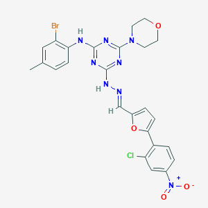 molecular formula C25H22BrClN8O4 B400550 5-{2-Chloro-4-nitrophenyl}-2-furaldehyde [4-(2-bromo-4-methylanilino)-6-morpholin-4-yl-1,3,5-triazin-2-yl]hydrazone 