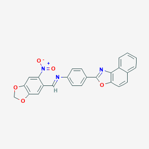 molecular formula C25H15N3O5 B400570 2-{4-[({6-Nitro-1,3-benzodioxol-5-yl}methylene)amino]phenyl}naphtho[1,2-d][1,3]oxazole 