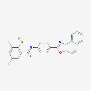 molecular formula C24H14I2N2O2 B400588 2,4-Diiodo-6-{[(4-naphtho[1,2-d][1,3]oxazol-2-ylphenyl)imino]methyl}phenol 