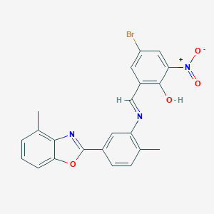 molecular formula C22H16BrN3O4 B400589 4-Bromo-2-nitro-6-({[2-methyl-5-(4-methyl-1,3-benzoxazol-2-yl)phenyl]imino}methyl)phenol 
