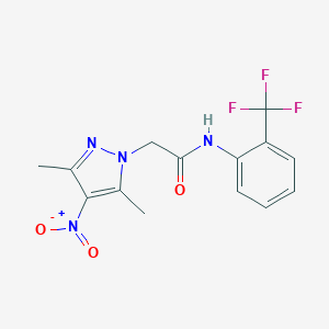 molecular formula C14H13F3N4O3 B400592 2-(3,5-dimethyl-4-nitro-1H-pyrazol-1-yl)-N-(2-(trifluoromethyl)phenyl)acetamide CAS No. 354989-64-3