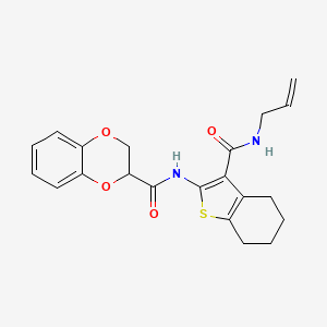 molecular formula C21H22N2O4S B4005940 N-[3-(prop-2-en-1-ylcarbamoyl)-4,5,6,7-tetrahydro-1-benzothiophen-2-yl]-2,3-dihydro-1,4-benzodioxine-2-carboxamide 