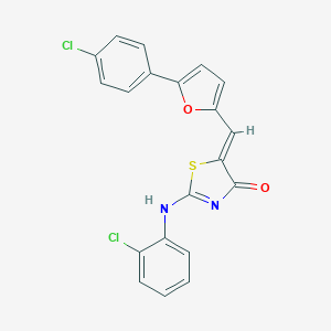 molecular formula C20H12Cl2N2O2S B400599 (5Z)-2-(2-chloroanilino)-5-[[5-(4-chlorophenyl)furan-2-yl]methylidene]-1,3-thiazol-4-one 