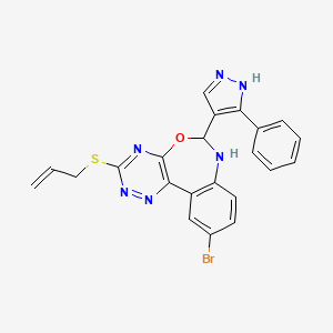 molecular formula C22H17BrN6OS B4006235 3-(allylthio)-10-bromo-6-(3-phenyl-1H-pyrazol-4-yl)-6,7-dihydro[1,2,4]triazino[5,6-d][3,1]benzoxazepine 