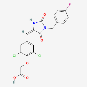 2-[2,6-dichloro-4-[(E)-[1-[(4-fluorophenyl)methyl]-2,5-dioxoimidazolidin-4-ylidene]methyl]phenoxy]acetic acid