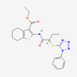 molecular formula C22H25N5O3S2 B4006693 2-({2-[(1-苯基-1H-四唑-5-基)硫代]丁酰}氨基)-4,5,6,7-四氢-1-苯并噻吩-3-甲酸乙酯 