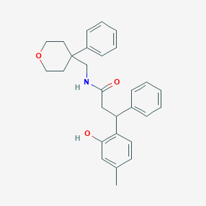 molecular formula C28H31NO3 B4006870 3-(2-hydroxy-4-methylphenyl)-3-phenyl-N-[(4-phenyltetrahydro-2H-pyran-4-yl)methyl]propanamide 