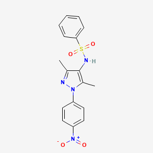 molecular formula C17H16N4O4S B4006906 N-[3,5-二甲基-1-(4-硝基苯基)-1H-吡唑-4-基]苯磺酰胺 