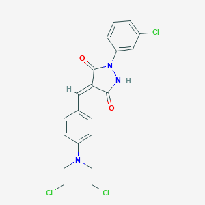 molecular formula C20H18Cl3N3O2 B400697 4-{4-[Bis(2-chloroethyl)amino]benzylidene}-1-(3-chlorophenyl)-3,5-pyrazolidinedione 