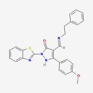 molecular formula C26H22N4O2S B4006993 2-(1,3-benzothiazol-2-yl)-5-(4-methoxyphenyl)-4-{[(2-phenylethyl)amino]methylene}-2,4-dihydro-3H-pyrazol-3-one 