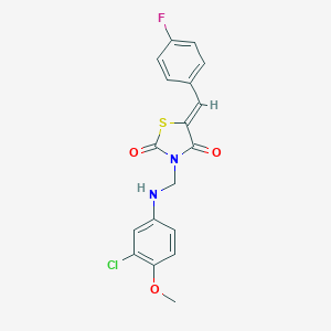 molecular formula C18H14ClFN2O3S B400704 3-[(3-Chloro-4-methoxyanilino)methyl]-5-(4-fluorobenzylidene)-1,3-thiazolidine-2,4-dione 