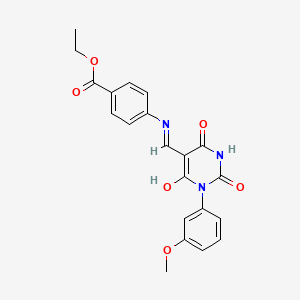molecular formula C21H19N3O6 B4007062 ethyl 4-({[1-(3-methoxyphenyl)-2,4,6-trioxotetrahydro-5(2H)-pyrimidinylidene]methyl}amino)benzoate 