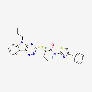 molecular formula C25H24N6OS2 B4007090 N-(4-苯基-1,3-噻唑-2-基)-2-[(5-丙基-5H-[1,2,4]三嗪并[5,6-b]吲哚-3-基)硫基]丁酰胺 