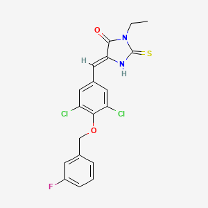 molecular formula C19H15Cl2FN2O2S B4007199 5-{3,5-dichloro-4-[(3-fluorobenzyl)oxy]benzylidene}-3-ethyl-2-thioxo-4-imidazolidinone 