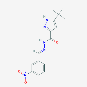 molecular formula C15H17N5O3 B400727 3-tert-butyl-N'-{3-nitrobenzylidene}-1H-pyrazole-5-carbohydrazide 