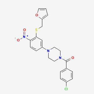 molecular formula C22H20ClN3O4S B4007353 1-(4-chlorobenzoyl)-4-{3-[(2-furylmethyl)thio]-4-nitrophenyl}piperazine 