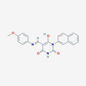 molecular formula C22H17N3O4 B4007401 5-{[(4-methoxyphenyl)amino]methylene}-1-(2-naphthyl)-2,4,6(1H,3H,5H)-pyrimidinetrione 