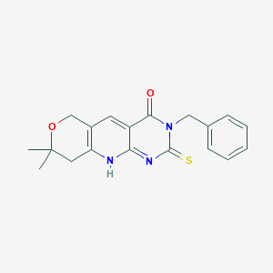 molecular formula C19H19N3O2S B400744 3-benzyl-8,8-dimethyl-2-thioxo-1,2,3,6,8,9-hexahydro-4H-pyrano[3',4':5,6]pyrido[2,3-d]pyrimidin-4-one CAS No. 303051-70-9