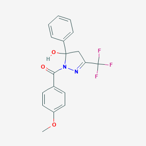 molecular formula C18H15F3N2O3 B400750 1-(4-methoxybenzoyl)-5-phenyl-3-(trifluoromethyl)-4,5-dihydro-1H-pyrazol-5-ol 
