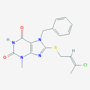 molecular formula C17H17ClN4O2S B400757 7-benzyl-8-[(3-chloro-2-butenyl)sulfanyl]-3-methyl-3,7-dihydro-1H-purine-2,6-dione 