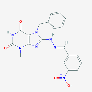 molecular formula C20H17N7O4 B400784 3-nitrobenzaldehyde (7-benzyl-3-methyl-2,6-dioxo-2,3,6,7-tetrahydro-1H-purin-8-yl)hydrazone 