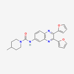 molecular formula C23H22N4O3 B4007859 N-(2,3-二-2-呋喃基-6-喹喔啉基)-4-甲基-1-哌啶甲酰胺 