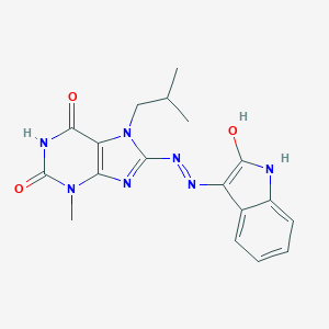 molecular formula C18H19N7O3 B400786 7-isobutyl-3-methyl-8-[2-(2-oxo-1,2-dihydro-3H-indol-3-ylidene)hydrazino]-3,7-dihydro-1H-purine-2,6-dione 