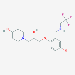 molecular formula C18H27F3N2O4 B4007920 1-[2-羟基-3-(4-甲氧基-2-{[(2,2,2-三氟乙基)氨基]甲基}苯氧基)丙基]-4-哌啶醇 