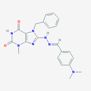 molecular formula C22H23N7O2 B400796 7-benzyl-8-[(2E)-2-[[4-(dimethylamino)phenyl]methylidene]hydrazinyl]-3-methylpurine-2,6-dione 