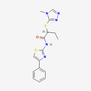 molecular formula C16H17N5OS2 B4008007 2-[(4-methyl-4H-1,2,4-triazol-3-yl)thio]-N-(4-phenyl-1,3-thiazol-2-yl)butanamide 