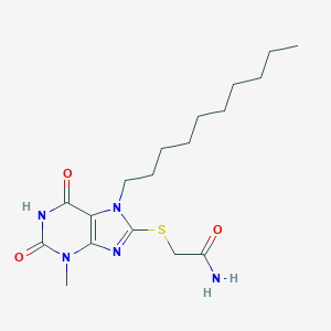 molecular formula C18H29N5O3S B400804 2-[(7-decyl-3-methyl-2,6-dioxo-2,3,6,7-tetrahydro-1H-purin-8-yl)sulfanyl]acetamide CAS No. 328119-69-3