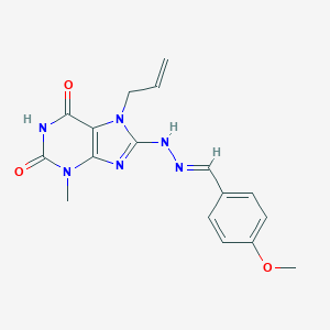 molecular formula C17H18N6O3 B400809 4-methoxybenzaldehyde (7-allyl-3-methyl-2,6-dioxo-2,3,6,7-tetrahydro-1H-purin-8-yl)hydrazone CAS No. 300389-94-0