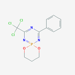 molecular formula C12H11Cl3N3O2P B400822 2-Phenyl-4-(trichloromethyl)-7,11-dioxa-1,3,5-triaza-6lambda~5~-phosphaspiro[5.5]undeca-1,3,5-triene 
