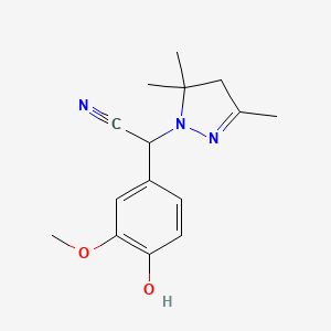 molecular formula C15H19N3O2 B4008227 (4-hydroxy-3-methoxyphenyl)(3,5,5-trimethyl-4,5-dihydro-1H-pyrazol-1-yl)acetonitrile 