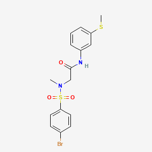 molecular formula C16H17BrN2O3S2 B4008301 N~2~-[(4-溴苯基)磺酰基]-N~2~-甲基-N~1~-[3-(甲硫基)苯基]甘氨酰胺 