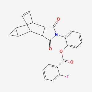 molecular formula C24H18FNO4 B4008319 2-(3,5-二氧代-4-氮杂四环[5.3.2.0~2,6~.0~8,10~]十二烷-11-烯-4-基)苯基 2-氟苯甲酸酯 