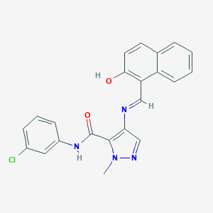 molecular formula C22H17ClN4O2 B400846 N-(3-chlorophenyl)-4-{[(2-hydroxy-1-naphthyl)methylene]amino}-1-methyl-1H-pyrazole-5-carboxamide 