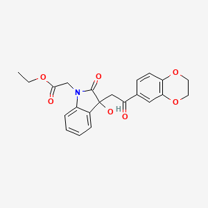 molecular formula C22H21NO7 B4008535 ethyl {3-[2-(2,3-dihydro-1,4-benzodioxin-6-yl)-2-oxoethyl]-3-hydroxy-2-oxo-2,3-dihydro-1H-indol-1-yl}acetate 