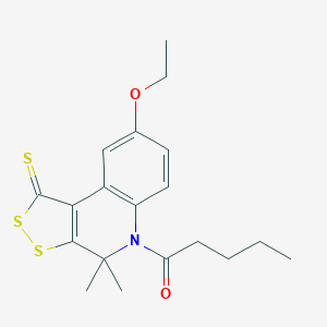 molecular formula C19H23NO2S3 B400854 8-ethoxy-4,4-dimethyl-5-pentanoyl-4,5-dihydro-1H-[1,2]dithiolo[3,4-c]quinoline-1-thione CAS No. 301655-78-7