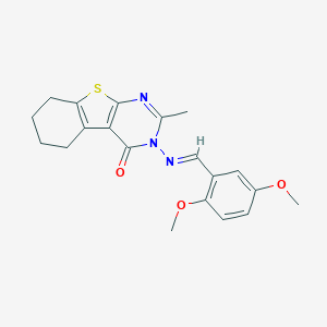 molecular formula C20H21N3O3S B400860 3-[(2,5-dimethoxybenzylidene)amino]-2-methyl-5,6,7,8-tetrahydro[1]benzothieno[2,3-d]pyrimidin-4(3H)-one 