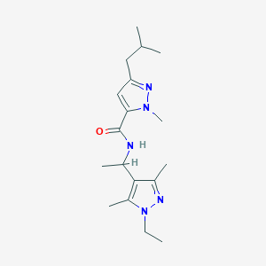 molecular formula C18H29N5O B4008702 N-[1-(1-ethyl-3,5-dimethyl-1H-pyrazol-4-yl)ethyl]-3-isobutyl-1-methyl-1H-pyrazole-5-carboxamide 