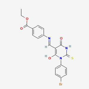molecular formula C20H16BrN3O4S B4008802 ethyl 4-({[1-(4-bromophenyl)-4,6-dioxo-2-thioxotetrahydro-5(2H)-pyrimidinylidene]methyl}amino)benzoate 